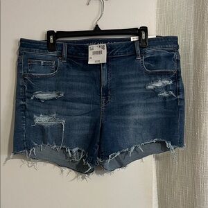 American Eagle Outfitters Dark Blue Distressed Jean Shorts